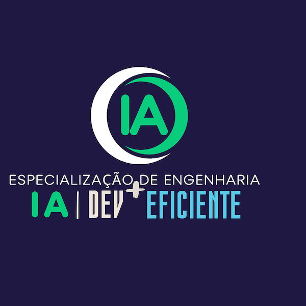 Ilustração de Alberto Luiz ao lado de símbolos de IA, pipelines RAG e o logo do Kubernetes, representando a Especialização Dev+Eficiente em Engenharia de IA.