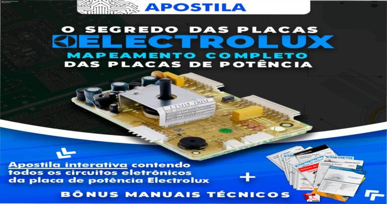 Capa da apostila Segredo das Placas Electrolux mostrando diagramas de circuitos para reparo rápido de placas