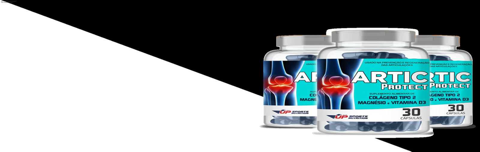 Frasco de Artic Protect softgel mostrando apoio natural para reduzir dores nas articulações e melhorar mobilidade