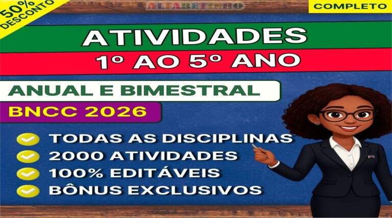 Pacote de atividades bimestrais alinhado à BNCC 2026 para ensino fundamental 1, em PDF e Word editável