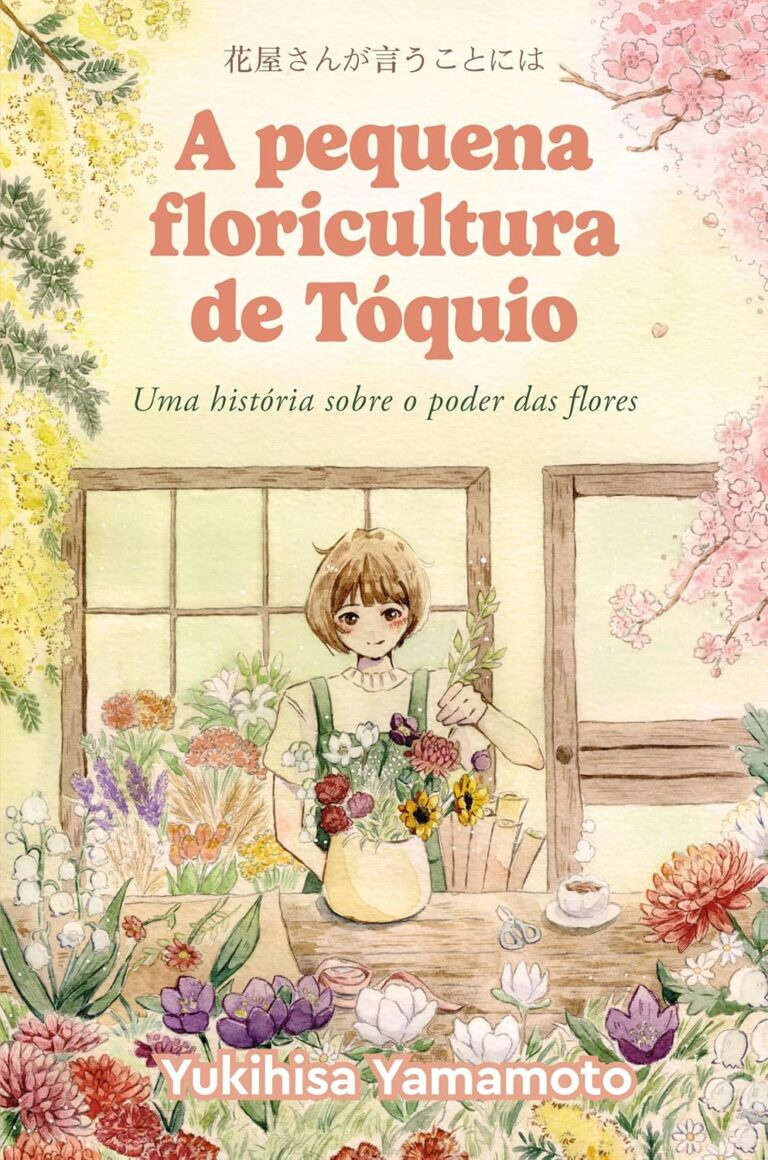 Capa do livro A pequena floricultura de Tóquio mostrando flores japonesas e design minimalista