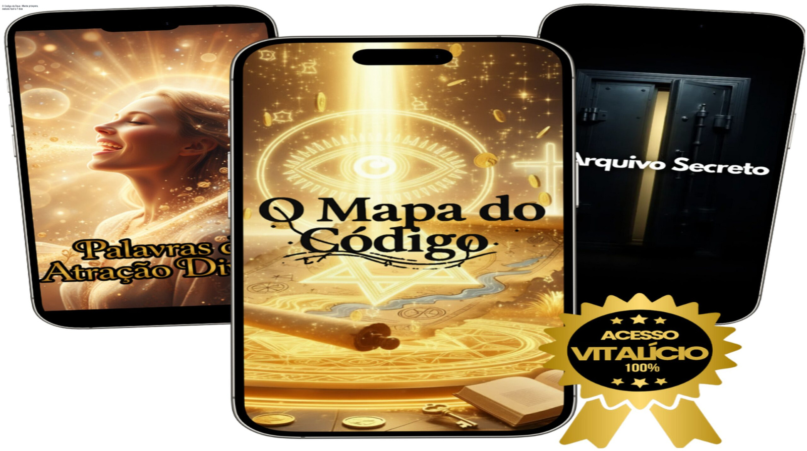 Capa do curso O Código de Deus exibindo mapa estruturado para reprogramar a mente e atrair prosperidade