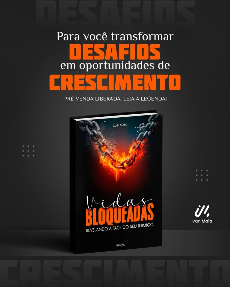 Capa do e‑book “Vidas Bloqueadas” de Ivan Maia, mostrando uma pessoa rompendo correntes e ícones que simbolizam as 9 forças bloqueadoras.