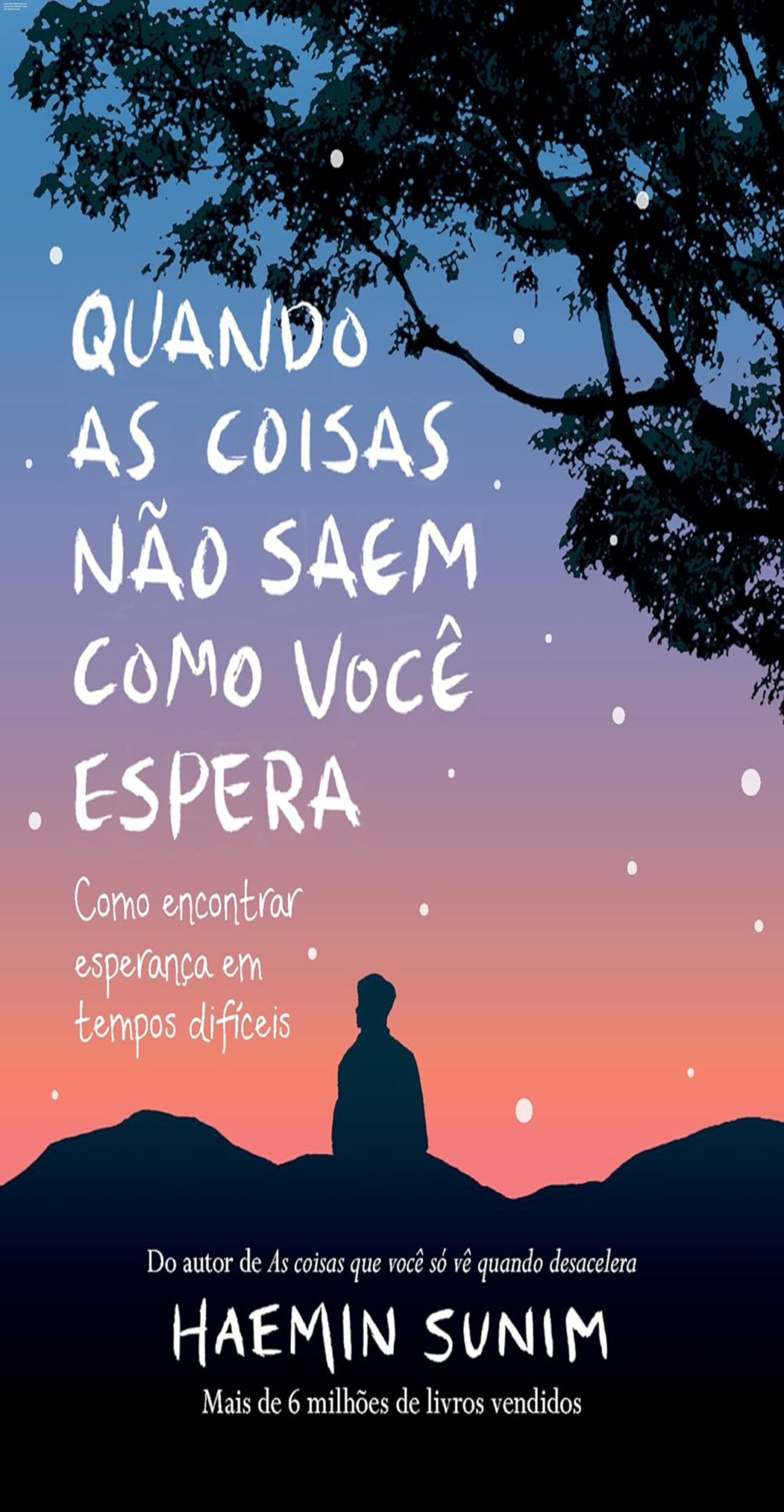 Capa do livro 'Quando as coisas não saem como você espera' de Haemin Sunim, mostrando um abraço caloroso em forma de livro para encontrar esperança em tempos difíceis