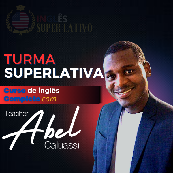 Capa do curso Inglês SUPERLATIVO com Abel Caluassi mostrando método de conversação prática e garantia de 7 dias