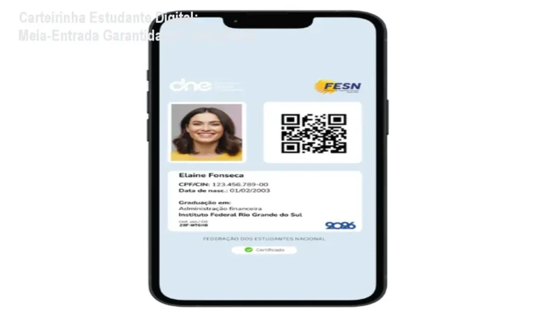 Estudante usando a carteirinha digital para obter meia‑entrada em cinema e shows