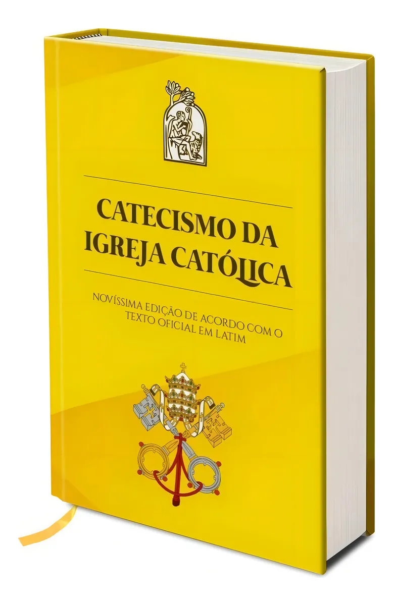 Capa dura luxuosa do Catecismo da Igreja Católica com marcador de página, letras grandes e acabamento em verniz