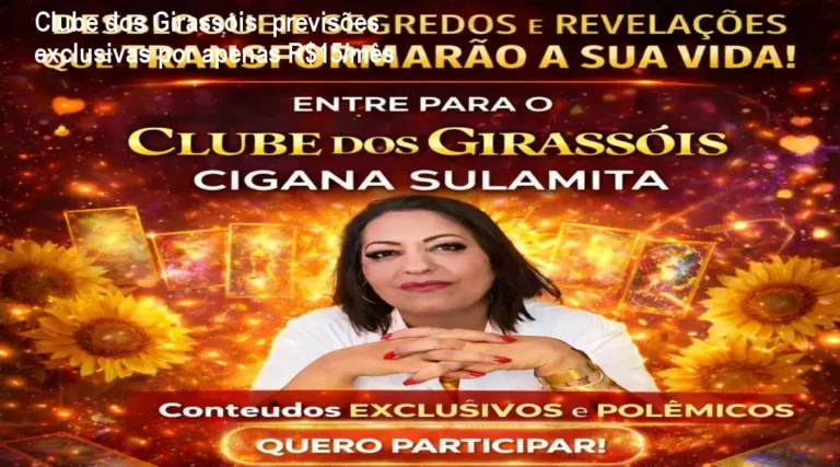 Imagem do portal do Clube dos Girassóis mostrando a criadora Cigana Sulamita e membros assistindo vídeos espirituais