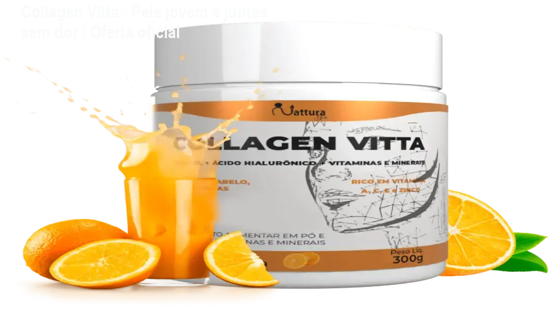 Frasco de Collagen Vitta sendo consumido diariamente, proporcionando pele mais firme e alívio nas articulações