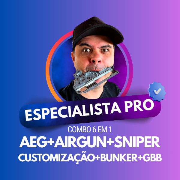 Imagem do curso Especialista PRO 6 em 1 Airsoft mostrando manutenção de armas airsoft e promessa de renda
