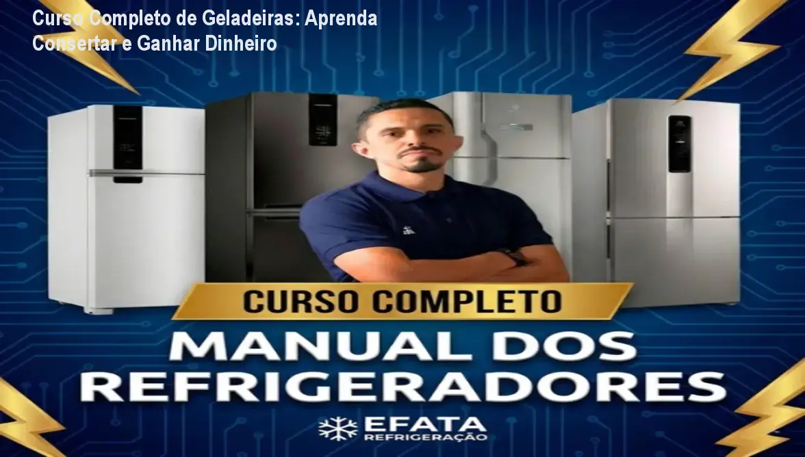 Tela do curso online de manutenção de geladeiras mostrando aulas práticas e materiais para iniciar um negócio próprio