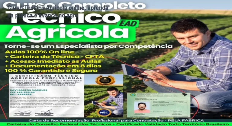 Aluno estudando curso técnico agrícola online com videoaulas e ebook no computador