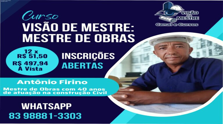 Curso online Visão de Mestre 120 horas formação de mestre de obras prático e atualizado