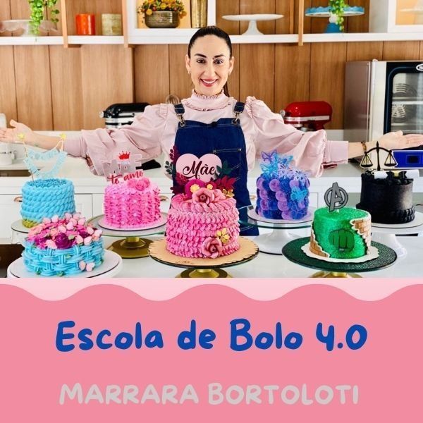 Curso Escola de Bolo 4.0 mostrando técnicas de confeitaria e estratégias de venda