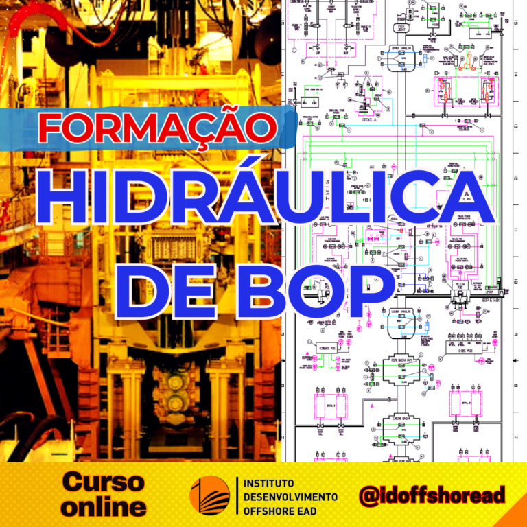 Imagem promocional da Formação em Hidráulica de BOP mostrando diagramas hidráulicos e equipe técnica