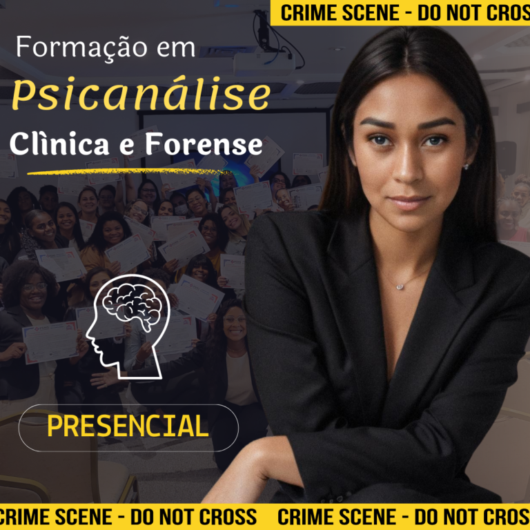 Imagem promocional da Formação em Psicanálise Clínica e Forense da PSMS, destacando a metodologia híbrida e o certificado reconhecido