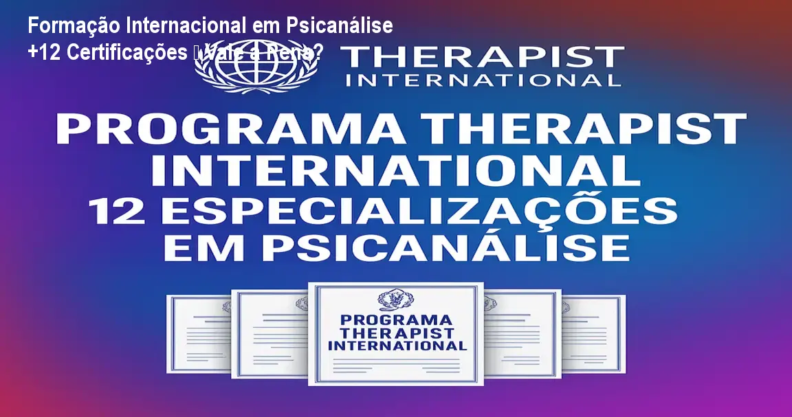 Imagem ilustrando a Formação Internacional em Psicanálise com 12 certificações e acesso vitalício