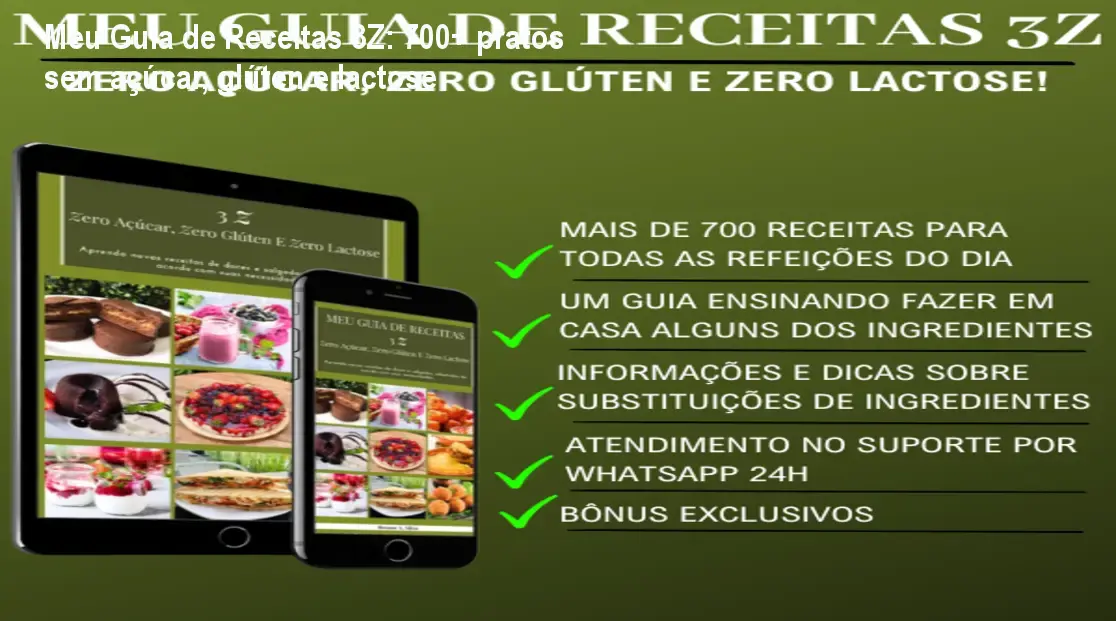 Capa do ebook Meu Guia de Receitas 3Z mostrando receitas sem açúcar, glúten e lactose