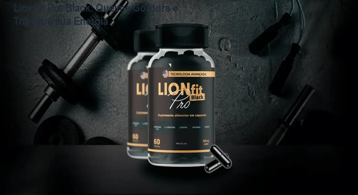 Frasco de LionFit Pro Black sobre bancada de academia, evidenciando energia e queima de gordura