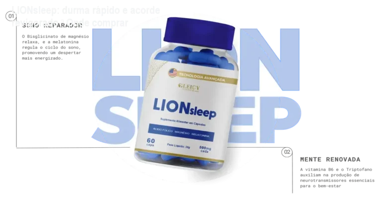 Cápsulas de LIONsleep ao lado de um travesseiro, simbolizando sono profundo e manhã energizada