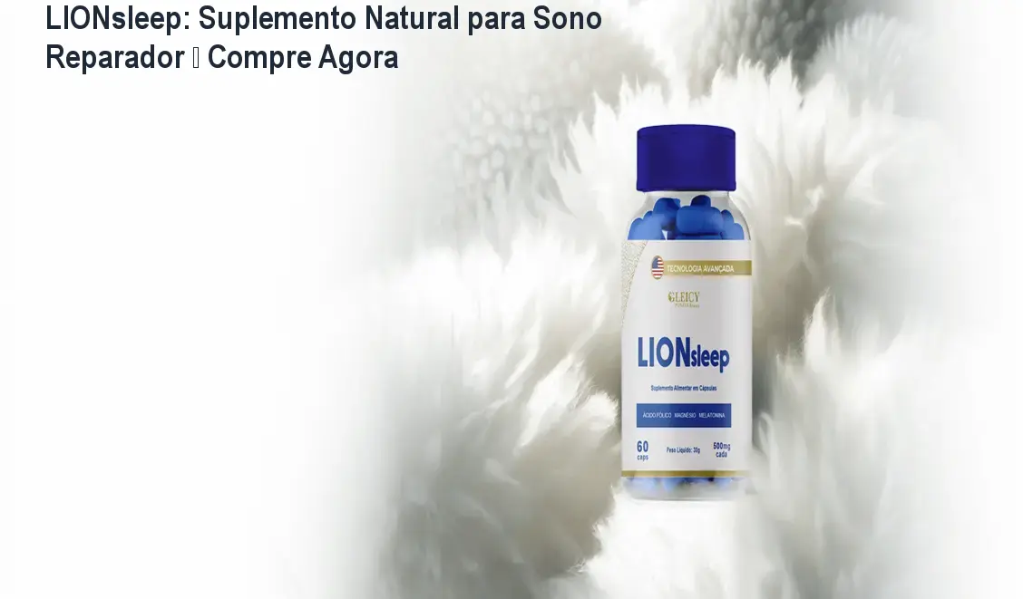 Frasco de LIONsleep ao lado de uma cama, mostrando como o suplemento natural promove noites de sono reparador