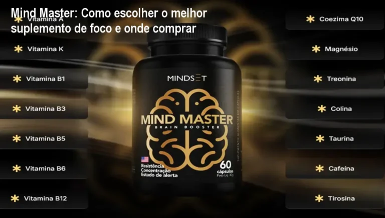 Frasco de Mind Master em uma mesa de trabalho, mostrando foco e clareza mental ao estudar