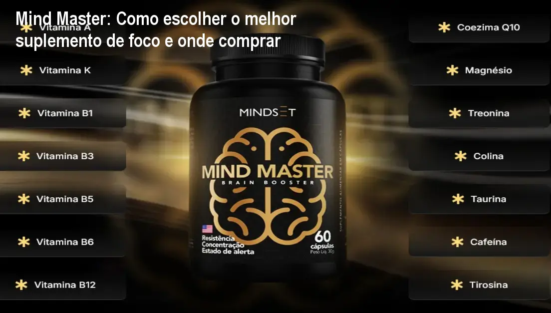 Frasco de Mind Master em uma mesa de trabalho, mostrando foco e clareza mental ao estudar