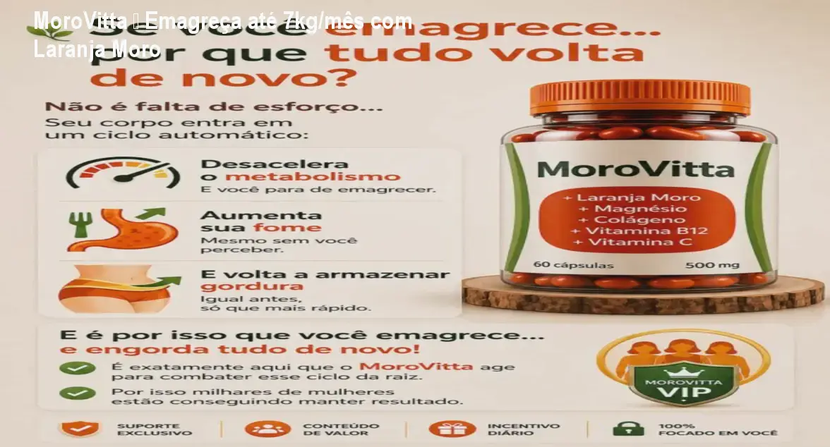 Frasco de MoroVitta com cápsulas, evidenciando a ação da Laranja Moro na queima de gordura abdominal