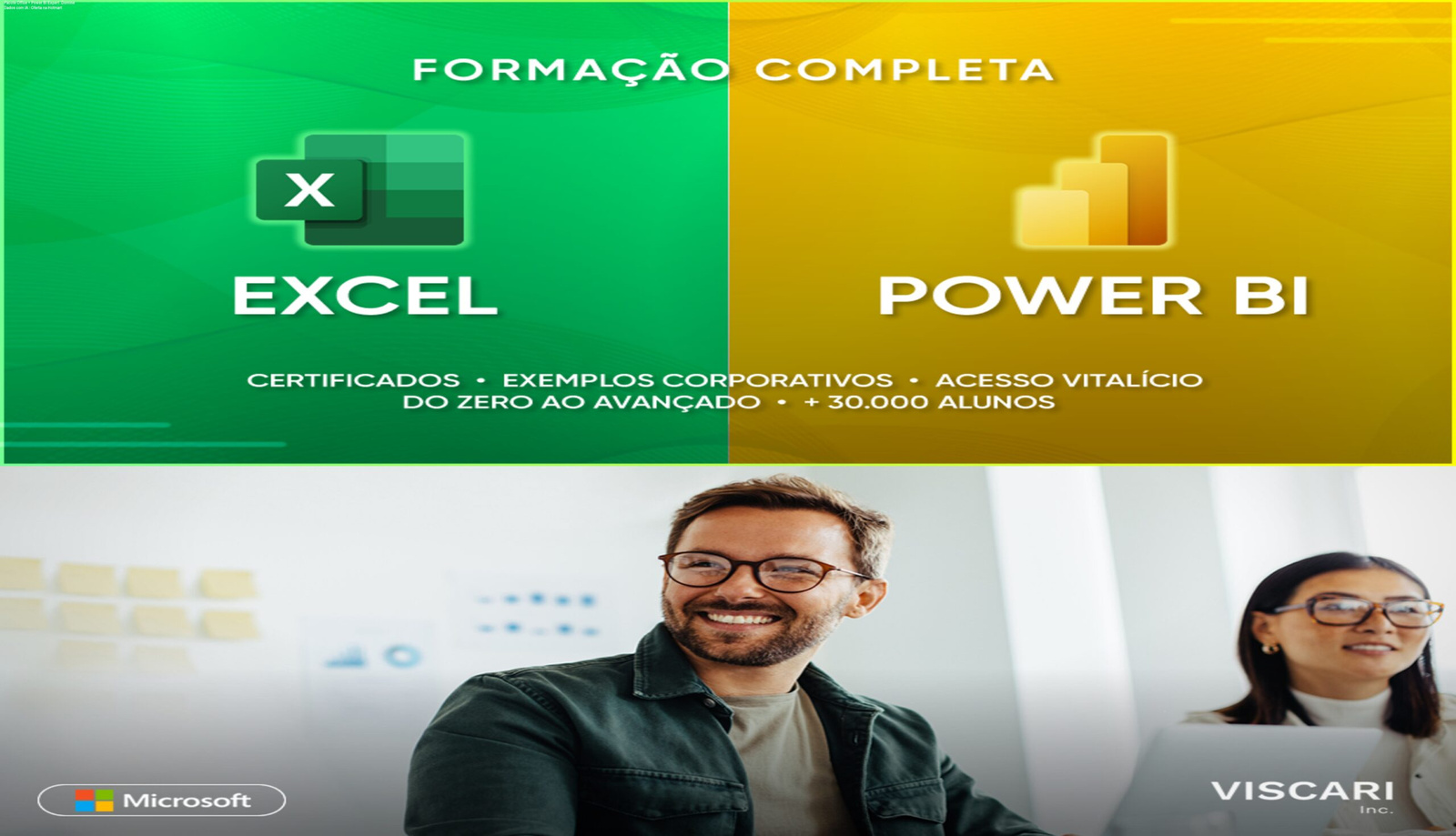 Imagem do curso Pacote Office + Power BI Expert mostrando dashboards automatizados e integração com IA