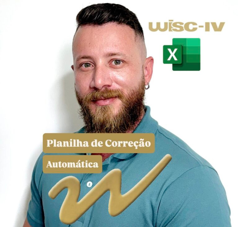 Planilha de correção automática do WISC-IV com 33 abas por idade, converte pontos brutos em ponderados, índices fatoriais, percentis e classificações com precisão total