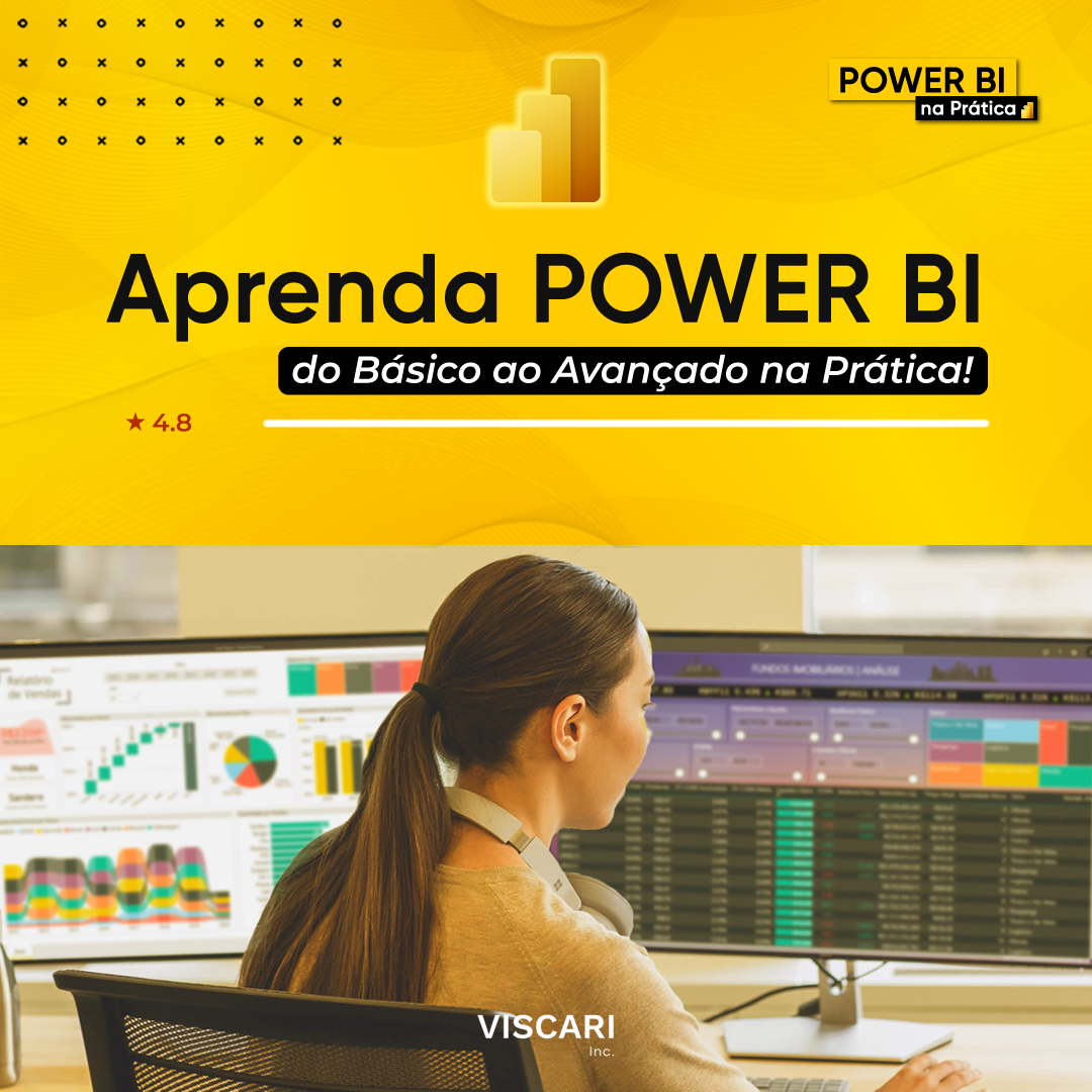 Laptop displaying a colorful Power BI dashboard with a Brazilian flag and a 2026 course certificate in a modern home office.