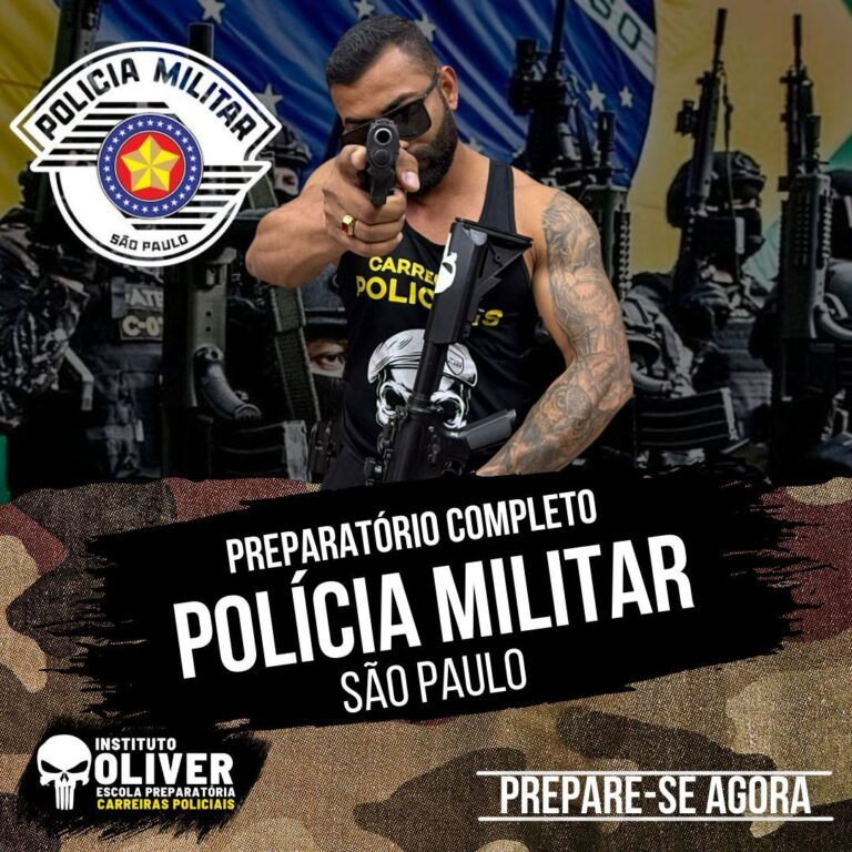 Imagem do curso Preparatório Completo Polícia Militar de São Paulo do Instituto Óliver, destacando aprovação, método integrado e garantia de 7 dias