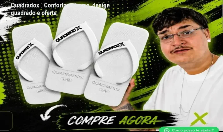 Quadradox sendo usado, mostrando o design quadrado que oferece conforto imediato aos pés