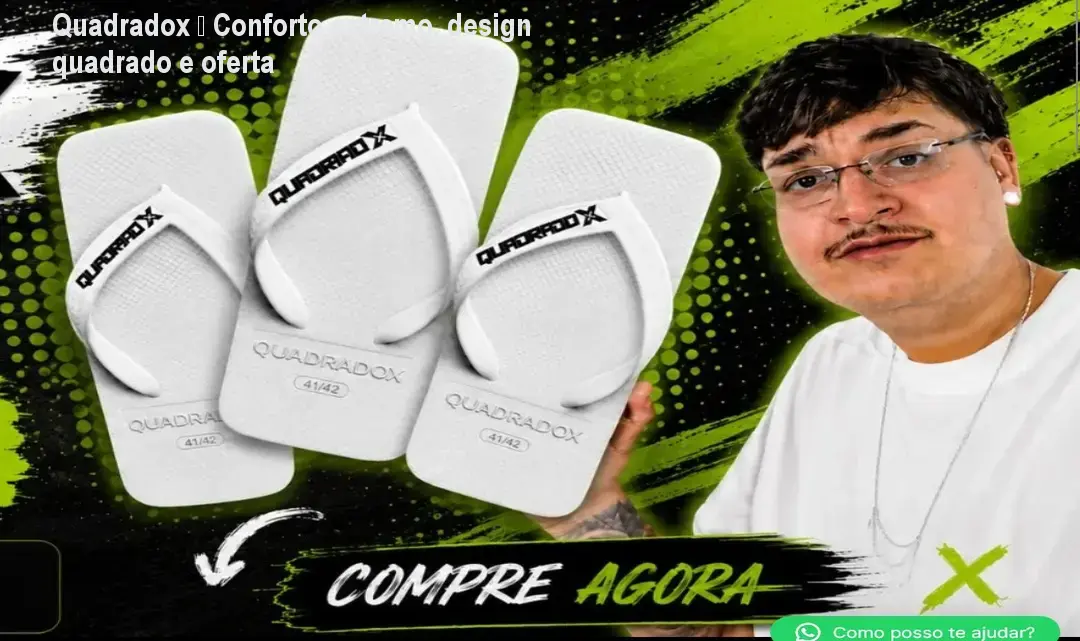 Quadradox sendo usado, mostrando o design quadrado que oferece conforto imediato aos pés