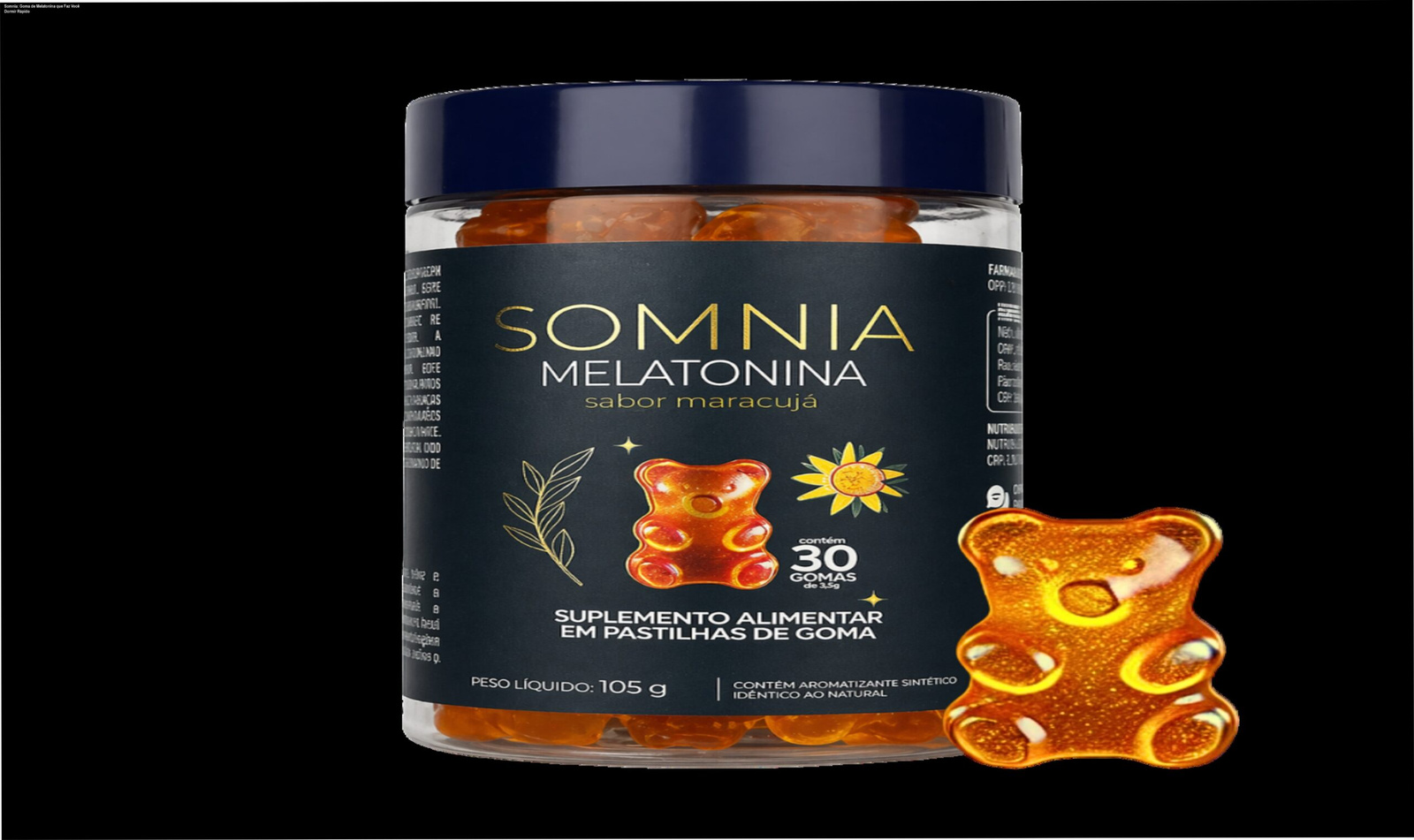 Goma de melatonina Somnia sabor maracujá que reduz o tempo para adormecer