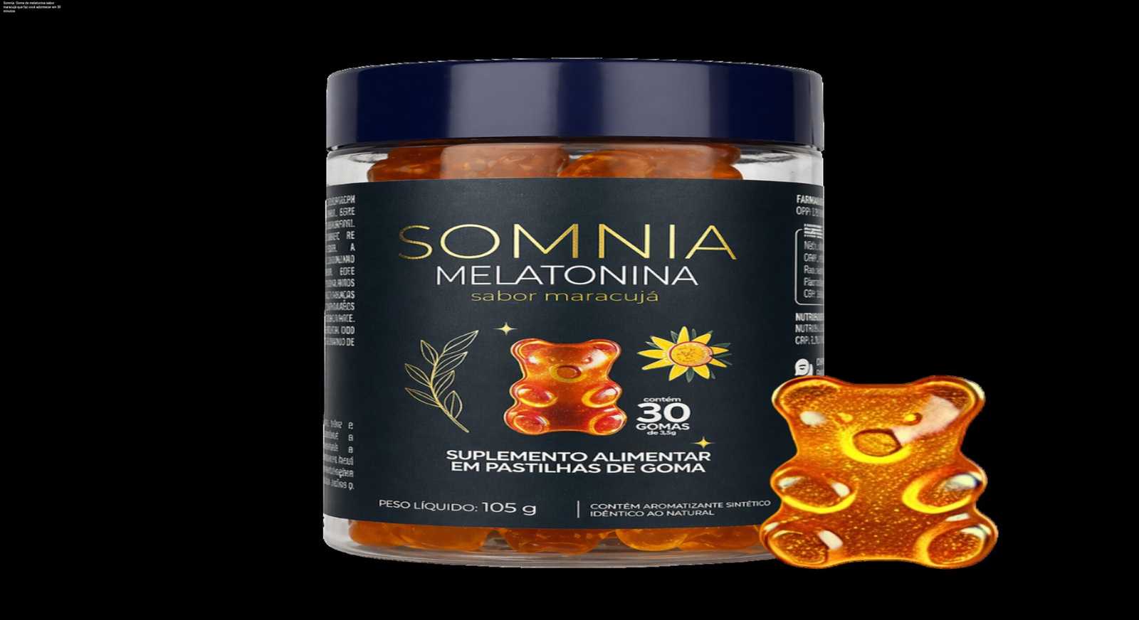 Goma Somnia de melatonina sabor maracujá sendo mastigada antes de dormir para adormecer rápido