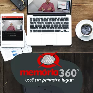 Ilustração de estudante usando PDF de Técnicas de Memorização com ícones de cérebro, mapa mental e velocidade de leitura.