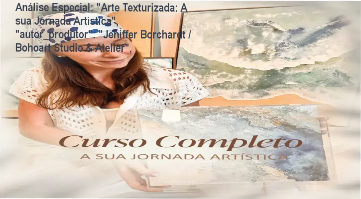 Capa informativa sobre o tema "Arte Texturizada: A sua Jornada Artística", "autor_produtor": "Jeniffer Borchardt / Bohoart Studio & Atelier",