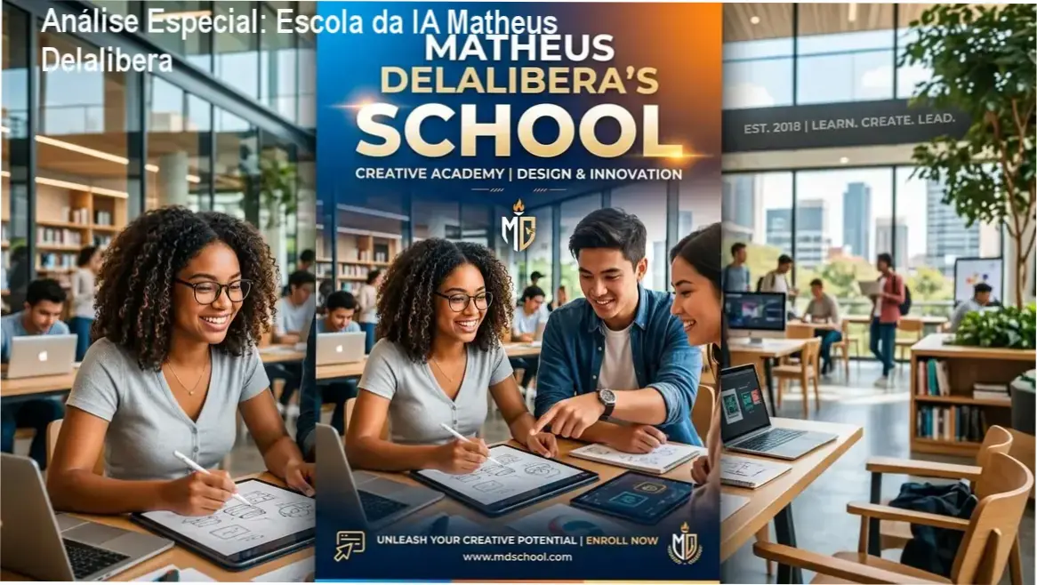 Capa informativa sobre o tema Escola da IA Matheus Delalibera