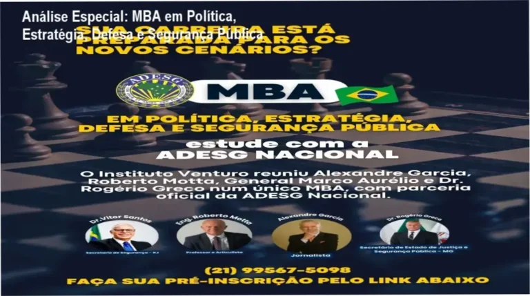 Capa informativa sobre o tema MBA em Política, Estratégia, Defesa e Segurança Pública
