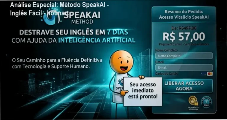Capa informativa sobre o tema Método SpeakAI - Inglês Fácil - hotmart