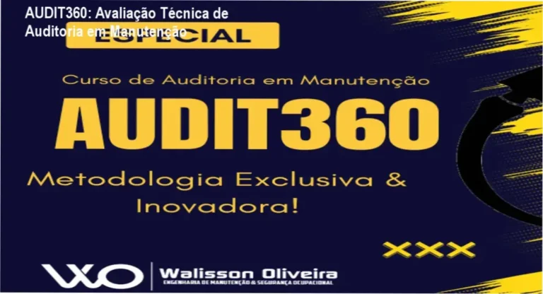 Tela do curso AUDIT360 mostrando checklists e templates de auditoria em manutenção industrial