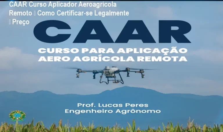 Tela do curso CAAR de Lucas Fernando Peres mostrando certificação MAPA para aplicação aeroagrícola com drones