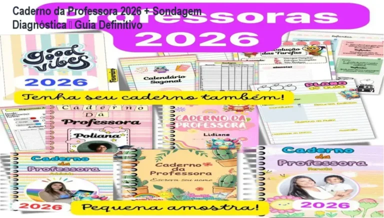 Capa personalizável do Caderno da Professora 2026 com seções de organização e sondagem diagnóstica