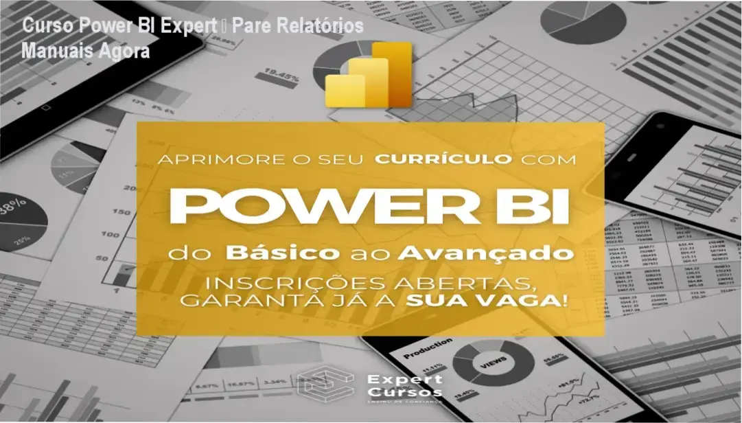 Tela do Curso Power BI Expert mostrando dashboards profissionais e certificado