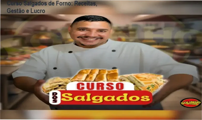Imagem do curso Salgados de Forno mostrando receitas e planilha de gestão de lucro