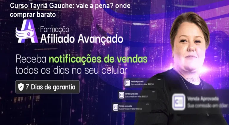 Interface do Curso Taynã Gauche mostrando o kit Fast Dólar e estratégias de afiliados