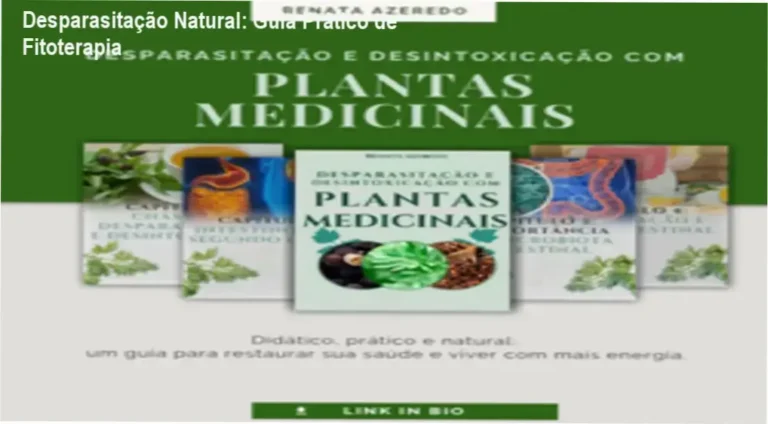 Capa do e‑book Desparasitação e Desintoxicação com Plantas Medicinais mostrando ervas e ilustração de intestino saudável