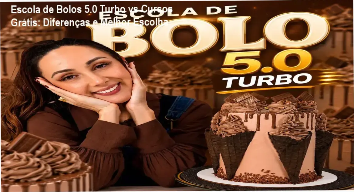 Comparativo visual entre Escola de Bolos 5.0 Turbo e cursos gratuitos de confeitaria