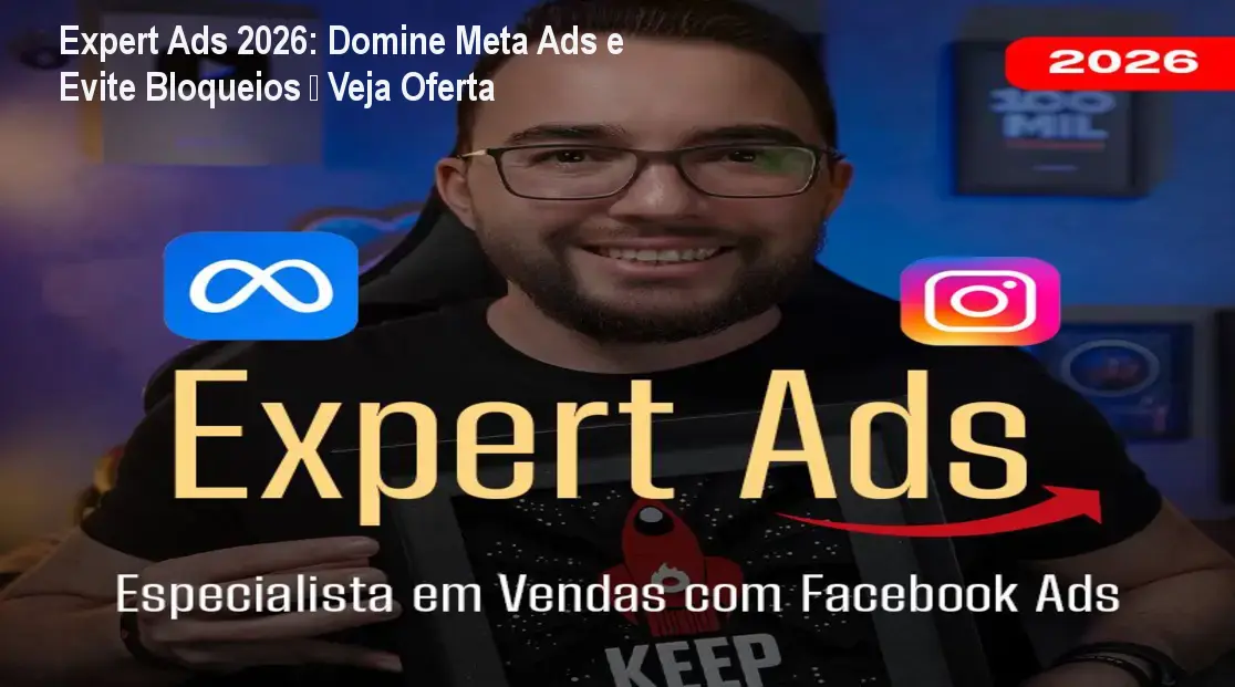 Página do curso Expert Ads 2026 de Filipe Detrey mostrando como evitar bloqueios no Meta Ads para negócios locais